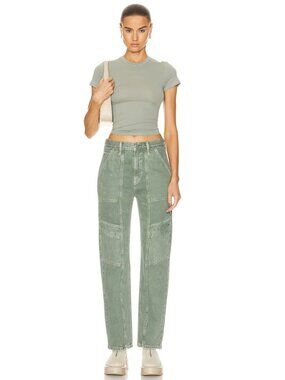 NWT AGOLDE Cooper Cargo High Rise Straight Leg Jean Sz 34 Salamander Green